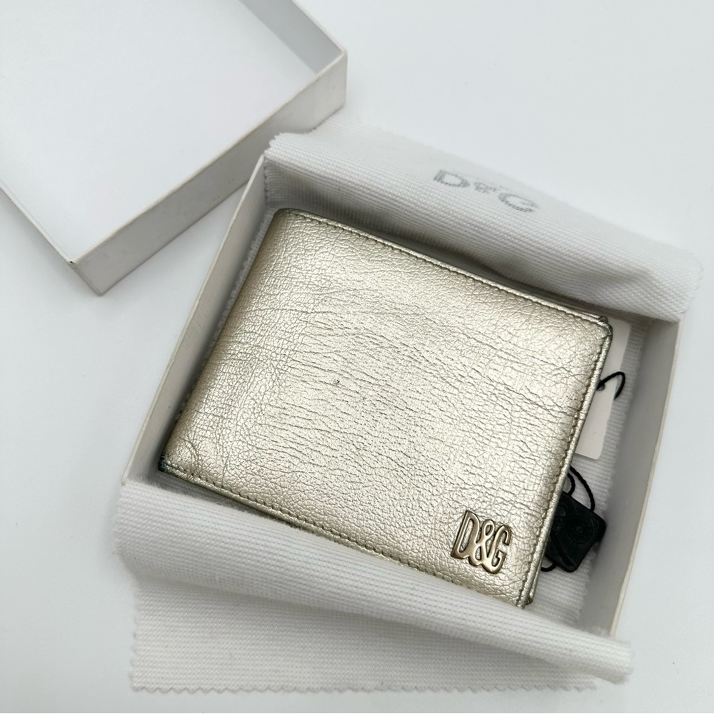 D&G Dolce Gabbana Metallic Gold Bifold Leather Wallet - Picture 2 of 16